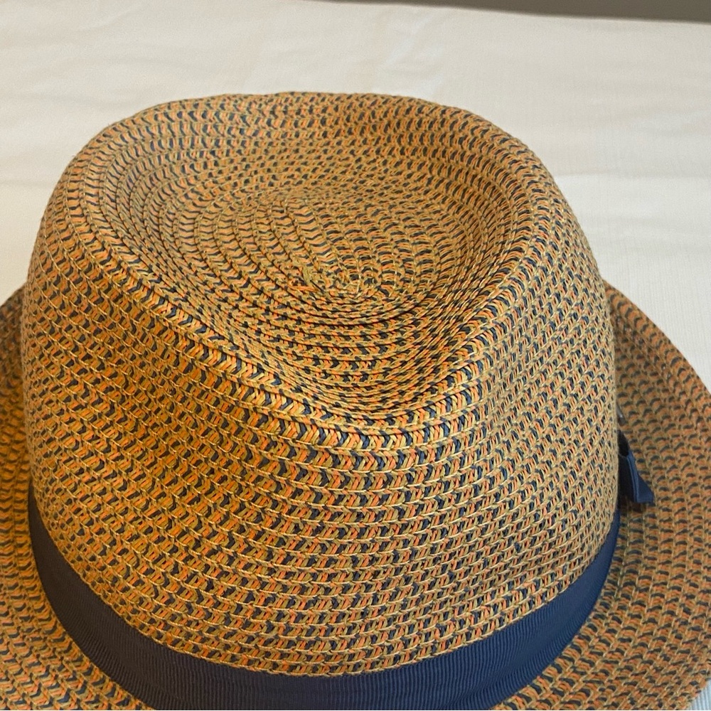 Stetson Toyo Trilby Straw Fedora with Navy and Orange  Band - Picture 3 of 7